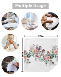 Watercolour Flowers Butterfly Table Napkins Cloth Set Handkerchief Wedding Party Placemat Xmas Banquet Tea Napkins