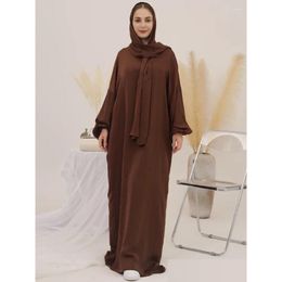 Ethnic Clothing Ramadan One Piece Jilbab Hooded Abaya Muslim Hijab Prayer Dress With Attached Scarf Dubai Abayas For Women Islam Drop Otkzd