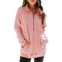 Designer Women's Hoodies Sweatshirts 2021 Hot Kangaroo Pocket Half Zipper Long Sleeve Solid Colour Casual Sweater Womens Top