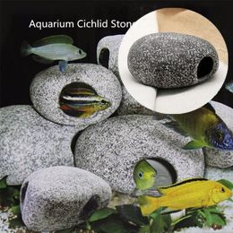 6pcs Fish Tank Stione Cichlid Cave rium Stone Decoration Ornament Stones Pond Rock Ceramic Shrimp Breeding Y200917309l