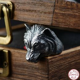 100% Real S925 Sterling Silver Wolf Head Open Ring for Men women Gift Vintage Thai Punk Animal Jewellery free delivery240412
