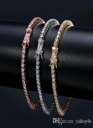 3mm Hip hop tennis chain bracelets cz paved for men women Jewellery tennis bracelet mens Jewellery gold silver rose gold 7inch 8inch1512767