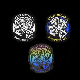 Saint Michael Reflective Patch Protects Us Cross Christ Angel Series Armband Tactical Morale Badge Hook&loop Patches Sticker