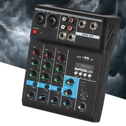 Equipment Professional Audio Mixer 4 Channels Bluetooth Sound Mixing Console for Home Karaoke KTV with USB Sound Card Sound Effects