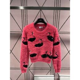 Women's Sweaters Autumn Winter Mink Wool Heavy Work Beads Embroidered Swan Pullover Sweater Soft Sticky Go Style Fashion Versatile