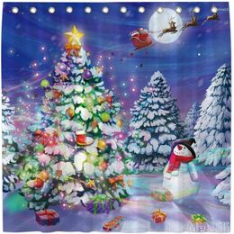 Shower Curtains Snowy Forest By Ho Me Lili Curtain For Bathroom Winter Christmas Moon Snowman Home Decor Decoration Durable Waterproof