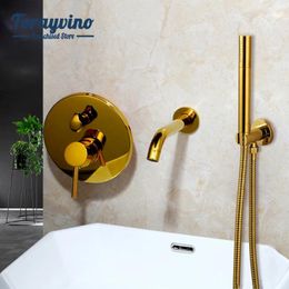 Bathroom Sink Faucets Basin Mixer Faucet Bathtub Wall Mount Gold Polished Water Column Tap