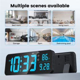 Large 3D LED Wall Digital Alarm Clock Remote Control Temp Date Week Display Blue Font for Living Room Bedrooms Classroom Decor