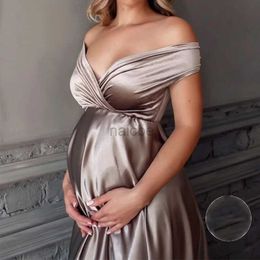 Maternity Dresses Womens Long Dress Silk Elegant Deep V Neck Summer Party Babyshower Session Photos Pregnant Photographic Sexy Maternity Dresses 240412