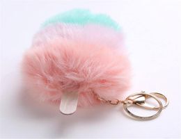 Fur Pom Pom Cream Keychain Keyring Holder Cover Women Bag Charms Ornaments Pendant Jewelry Accessories6667198