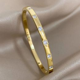 Bangle Minimalist 316L Stainless Steel Bracelet For Women Waterproof Jewelry Charm Inlaid Rhinestone Smooth Gold Color Cuff Bangles