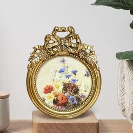 Frames Antique Po Frame Round Embossed Bowknot Elegant Gallery Resin Small Tabletop Wall Hanging For Home Decor Gift Ideas