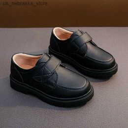 Sneakers Boys Black Leather Shoes Soft Performance 2023 Spring/Summer New British Style Uniforms Childrens Fashion Q240412