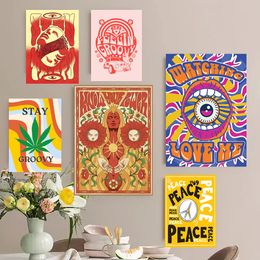 70s Vintage Love Flower Power Peace Hippie Wall Art Canvas Painting Nordic Boho Poster And Prints Wall Picture Living Room Decor