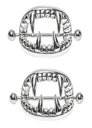 Whole Silver Plated Punk Gothic Stainless Steel Vampire Teeth Nipple Ring Women Body Piercing Jewellery Accessory7718663