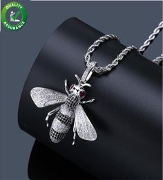 Iced Out Pendant Hip Hop Jewellery Micropave Simulated Diamond CZ Bling Bee Pendant Necklace with Rope Chain for Men Luxury Designer9651784