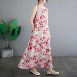 Casual Dresses Sleeveless Tank Dress For Women Summer Outdoor Travel Style Beach Long Thin Light Cotton Linen Vintage Vestidos