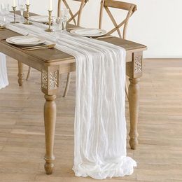 Pleated Table Runner Semi-Sheer Gauze Table Setting Runner Wedding Party Christmas Tablecloth Vintage Banquets Arches Home Decor