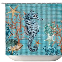 Shower Curtains Seahorse By Ho Me Lili Curtain Ocean Animal Marine Plants Rustic Wood Deck Teal Decor Bathroom With Hooks