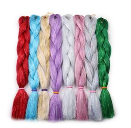 Synthetic Jumbo Braiding Hair With Glitter Tinsel 24Inch 100G Single Color Synthetic Braiids Extensions8044747