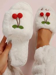 Casual Shoes Mao Slippers For Women Autumn And Winter Indoor Cute One Line Home Comfort Cherry Cotton