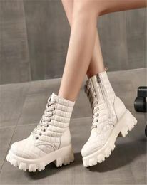 Interlocking Black Ankle Biker chunky platform flats combat Boots low heel laceup booties leather chains logo buckle women luxury3220292