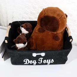 Dog Apparel Cartoon Pattern Toy Storage Basket Black Felt Sundries Organizer Baskets With Handle Pet Bin Box Blankets