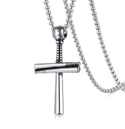 Hip Hop Baseball Pendant Necklace Stainless Steel Ball Bat Chain Men Collares 24" For Guys Sport Jewellery PN-10965392820