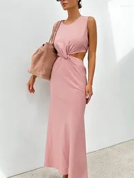 Casual Dresses Tossy Elegant Patchwork Fashion Maxi Dress For Women Twist Summer Slim High Waist Hollow Out Party Looks Female Long