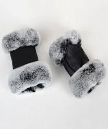 2022 Outdoor autumn and winter women039s sheepskin gloves Rex rabbit fur mouth halfcut computer typing foreign trade leather c4128367