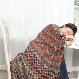 Retro Bohemian Knitted Striped Blanket, Soft Plaid Sofa Decorative Throw Blankets with Tassel for Bed, Bedspread
