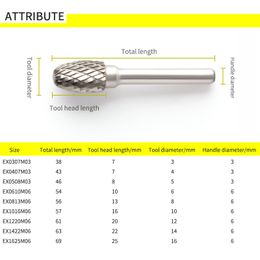 1Pcs E-shaped Oval Type Carbide Tungsten Steel Rotating Rake Double Slot Grinding Head E-shaped Metal Woodworking Wood Carving T