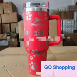 Fashion New 40Oz Handle Footprints Car Cup Stainless Steel 304 Vacuum Cups with Straw Car Cold-Keeping Ice Cream Cups