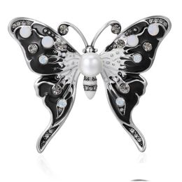 Pins Brooches Viennois Enamel Butterfly Brooch Colorf Rhinestone Imitation Pearl Insect Banquet Christmas Gifts Accessories Jewellery Dr Dh3Ra