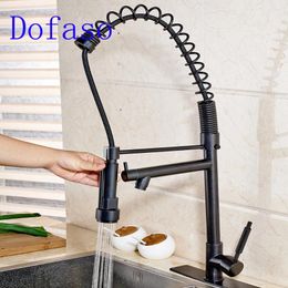 Bathroom Sink Faucets Dofaso Black Spring Faucet Mixer Tap Cold And Water Deck Mounted Pull Down Kitchen Dual Spouts 360 Swivel