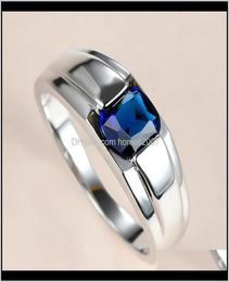 Jewelrysimple Male Female Blue Crystal Ring Charm Sier Colour Wedding Classic Square Zircon Stone Engagement Rings For Women Men Dr3925191