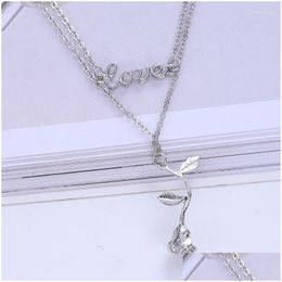 Pendant Necklaces Fashion Rose Flower Necklace Lady Anniversary Gift Creative Love Letter Mti Layer Chain Exquisite Clavicle Drop Deli Dhlmy