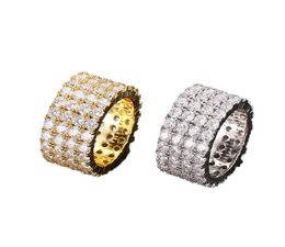 13mm Size 612 4 Rows Tennis Ring Copper Gold Silver Cubic Zircon Iced Out Rings Hip Hop Jewelry6626774