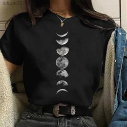 Women's T-Shirt Maycaur New Funny Moon Print T Shirt Women Plus Size Black Tshirts Fashion O Neck Short Sleeve T-Shirt Summer Tees Casual TopL2403