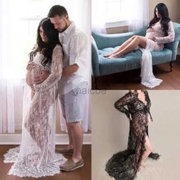 Maternity Dresses Women Front Split Long Maxi Maternity Lace Dress Pregnant Dress Gown Photography Prop See Photo Shooting Through Dress 240412
