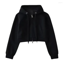 Women's Hoodies 2024 Ladies Cardigan Sweater Short Hooded Double Zipper T-shirt Coat Tide Ins Top