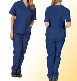 Women039s Pants Capris Solid Colour Unisex Men Women Short Sleeve V Neck Nurses Scrubs TopsPants Nursing Working Uniform Set 6302749