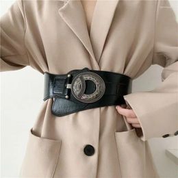 Belts Fashion Wide Belt Women Vintage PU Leather Metal Buckle Shirt Coat Black Red Brown Elastic Waist Seal