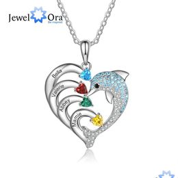Pendant Necklaces Delicate Dolphin Personalized Engraved 2-8 Name Necklace Customized Heart With Birthstone Christmas Gifts For Mom Dhrie