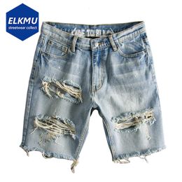 Men Fashion Broken Hole Hip Hop Denim Shorts Summer Streetwear Harajuku Ripped Jeans Shorts Casual Short Pants Trousers 240329