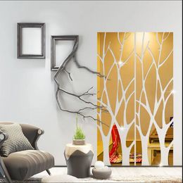 3D acrylic mirror small tree shaped wall sticker DIY art mirror living room bedroom TV background wall home decoration