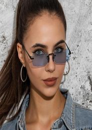 Sunglasses 2022 Fashion Small Square Rimless Women Vintage Metal Punk Blue Sun Glasses Female Frameless Shades Men Oculos7048762