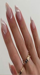 Short Almond Nails Set of 24 PCS Press on Fake Fingernails Striped Full Cover False Nails7618108