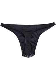 S-5XL Shiny Faux PU Leather Bikini Briefs Men Sexy Underwear Wet Look PVC Thong Tangas Slip Hombre Zipper String Homme Jockstrap