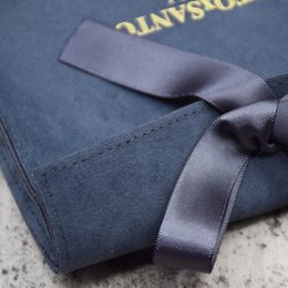 Custom logo envelope flap navy blue velvet jewellery pouches bow-knot designnecklace Bracelet Jewellery bag